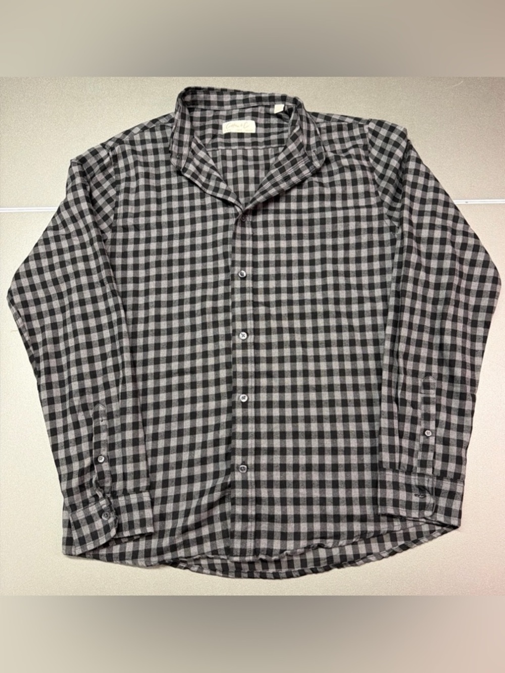 Cotton & Co‎ Mens Medium Black and Grey Plaid Button Up Shirt Long Sleeve Casual